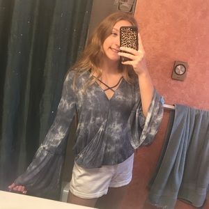Blue Tie Dye Flowy Long Sleeve Top